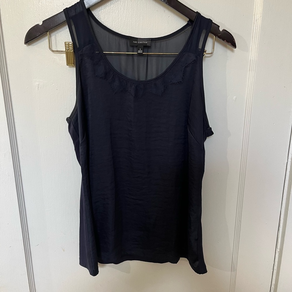 The Limited Black Sleeveless Tank Top Size S Chiffon Mesh Scoop Neck Blouse EUC